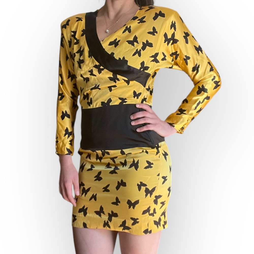 VTG Flora Kung Silk Butterfly Print Dress Size 6